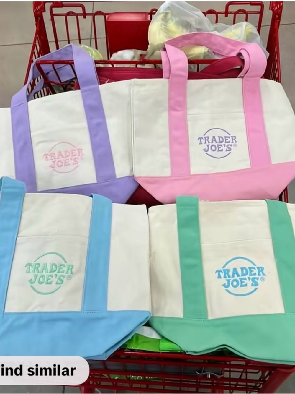 Trader Joe's White Tote with Teal Handles - Picture 4 of 5